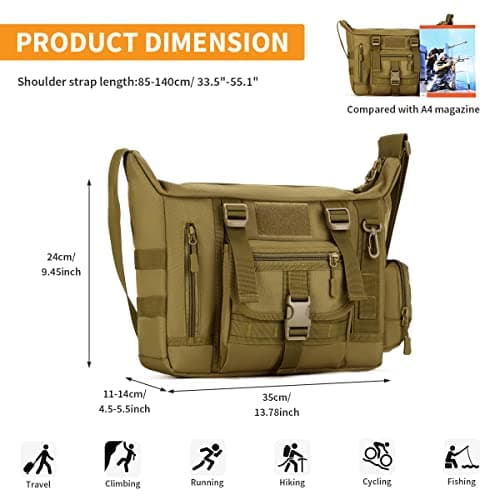 HUNTVP Messenger Bag, Tactical Cross Body Laptop Bag Men Military Shoulder Bags for Men Women Work Travelling Camping Hiking Outdoor (Brown) — view 2