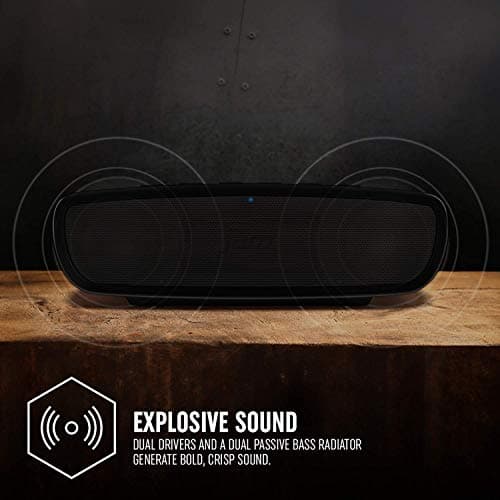 Jam Heavy Metal Bluetooth Wireless Speaker - Compact & Portable with up to 8 Hours of Playtime, Dual Passive Bass Radiator with Lifelike 20W Stereo Sound, Speakerphone Function, Aux-In Port - Black — view 3