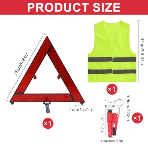 JIESHEPR Warning Triangles for Cars, 3 In 1 Emergency Warning Car Breakdown Triangle with Reflective Vest and Safety Hammer, Emergency Kit for Roadside Breakdown — view 2