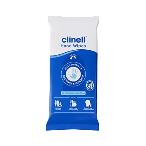 Clinell Antimicrobial Hand Wipes - Sanitising for Cleaning & Disinfecting, Travel-Friendly - Dermatologically Tested, Kills 99.99% of Bacteria & Viruses - Pack of 30, Blue