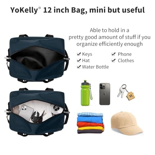 Small Gym Bag Carry On Bag - 12 inch Mini Duffle Bag Lightweight for Overnight Travel 30x20x20cm-Navy Blue — view 2