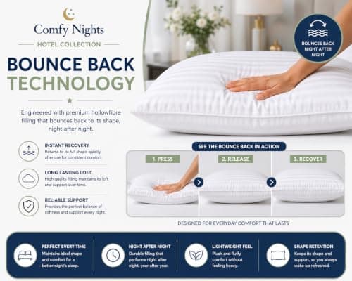 Comfy Nights Pillow 8 Pack Hotel Quality Stripe Bed Pillows Hypoallergenic & Anti Dust Mite Resistant Firm Support Side Sleeper Bounce Back Pillow (Pack of 8) — view 4