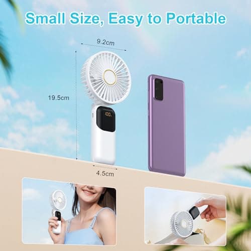 Handheld Fan Rechargeable, Portable Mini Fan Handheld with 5 Speeds 5000mah, Electric USB Small Hand Held Fans, Powerful Personal Fan Foldable Fans for Outdoor Office Travel Camping School Home — view 3