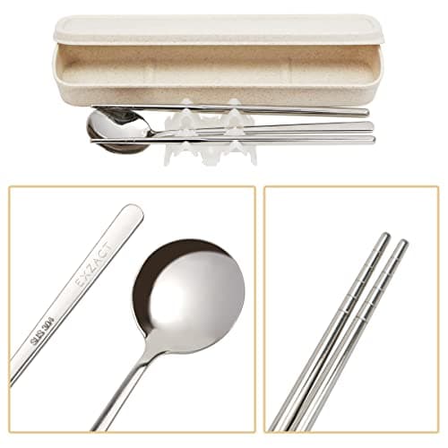 EXZACT Chopsticks and Spoon Set, 18/10 Stainless Steel with Travel Case — view 3