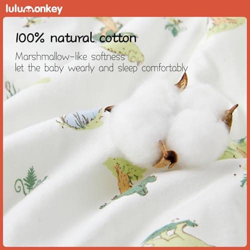 LULUMONKEY 1.5 Tog Baby Sleeping Bag 18-36 Months, Soft 100% Cotton Baby Wearable Blanket for Newborn Sleep Sack, Dinosaur — view 3