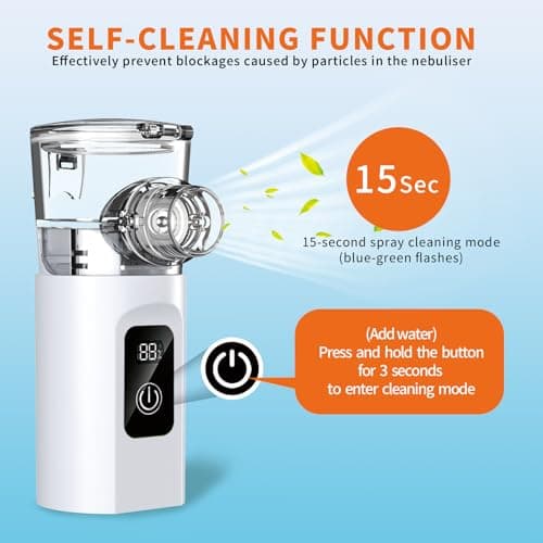 SUNWERK Portable Nebuliser Machine for Adults, 1800mah Rechargeable Mesh Nebuliser, Self-Cleaning Digital Display & Silent Handheld Nebulizer with Adjustable Mist for Home and Travel — view 5