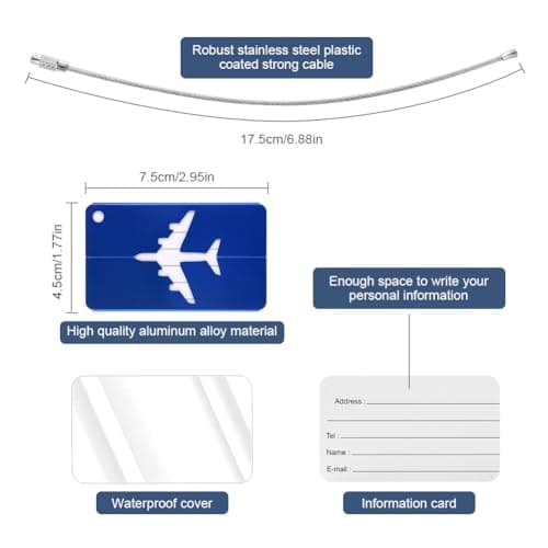 Vicloon Luggage Tag, 6Pcs Luggage Labels Travel Suitcases Aluminium Tags, Aluminum Luggage Tag with Name ID Card for Luggage Baggage Identity ID Labels — view 3