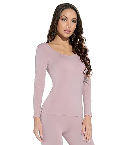 Mcilia Women's Ultrathin Modal Round Neck Long Sleeve Thermal Top/Shirt Skin Pink Small (UK Size 6 8 10) — view 4