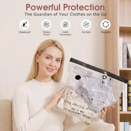 Vacuum Storage Bags,15 Pack Reusable Space Saver Bags with Wireless Electric Air Pump,Double Zip & Airtight Valve,Vacuum Pack Bags for Clothes,Travel,Luggage and Suitcase Storage — view 4