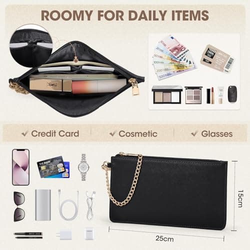 RAINSMORE Laptop Tote Bags for Women 15.6 Inch Designer Ladies Leather laptop handbags Waterproof Briefcase with Clutch Bag for Work School Business Black — view 4