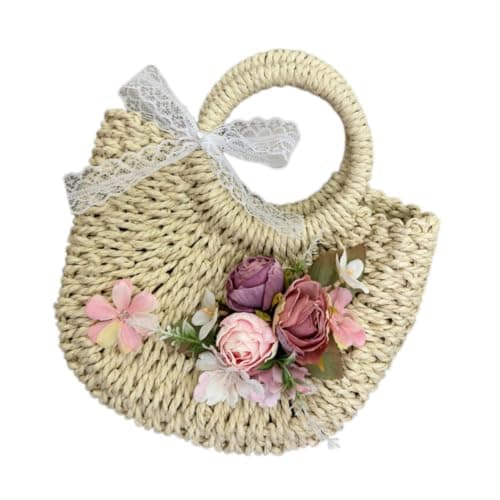 ECMQS Handle Bridal Beach Bag with Floral Woven Body, Purple — view 6