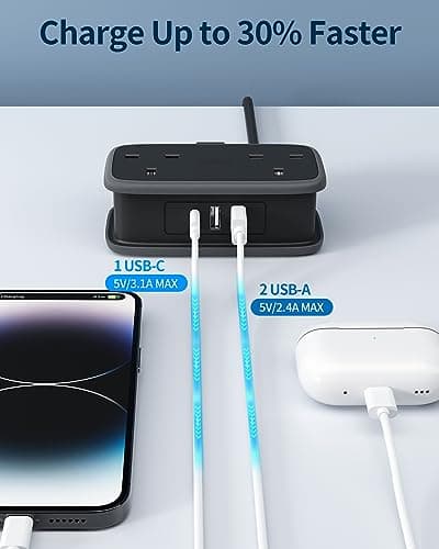 NTONPOWER Travel Extension Lead, Cruise Essentials Extension Lead with USB Slots, 1.2M Extension Cord with 2 Way Outlets 3 USB（1 Type C) for Cruise Travel Essential Hotel Home Office Camping — view 6