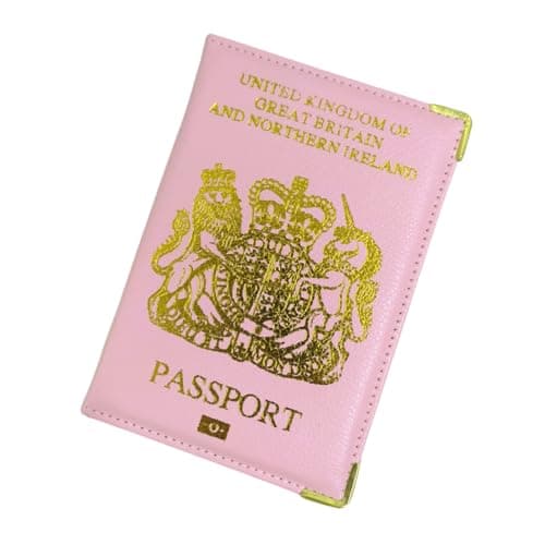 SamHeng British Passport Holder, UK Passport Wallet for Men Women, PU Leather Passport Cover for Travel (Pink)