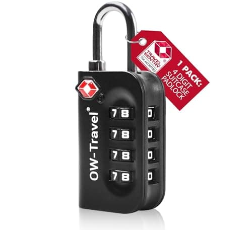 OW-Travel Suitcase Locks, TSA Approved Luggage Padlocks, Black, 1 Pack