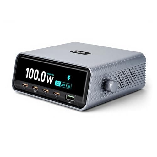 265W USB C Fast Charger, 5-in-1 USB Charging Station Hub (4C+1A), 2.3" LCD Display & Smart Control Knob, Multi Port Laptop Charger, Compatible with MacBook Pro/Air, iPad, iPhone 17/16/15, Galaxy S25