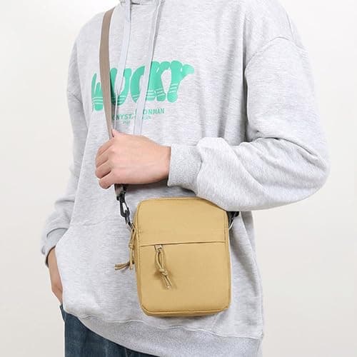 Veyarien Mens Shoulder Cross Body Bag, Small Messenger Bag with Zipper and Adjustable Strap, Nylon and Oxford Crossbody Bags, Casual Chest Sling Bag for Working Travel Daily (Khaki) — view 3