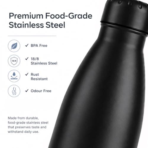 ORVELLA Stainless Steel Water Bottle with Vacuum Insulation 500ml - Black — view 3