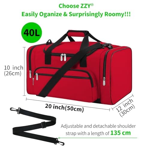 ZZY Gym Duffle Bag, 40L Sports Holdall, Red — view 4
