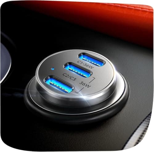 LISEN Smallest USB C Car Charger Fast Charge 3‑Port (36W PD/33W PPS/QC3.0)