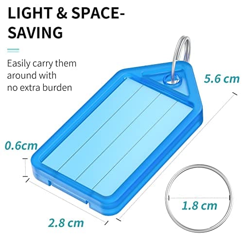 Uniclife 20 Pieces Key Tags 5 cm Plastic Key Chain Tags with Ruled Blank Paper Labels Transparent Covers and Split Rings Sturdy Item Identifiers, 5 Colors — view 5