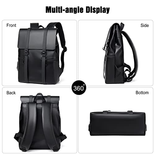 FANDARE Men Laptop Backpack Business Daypack Boy College School Bag Waterproof PU Leather Rucksack Teacher Travel Bags Lightweight School Bag for College Sports Stylish Bookbag Black — view 6