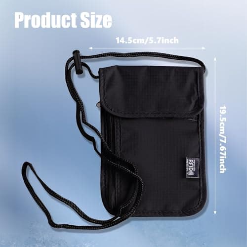 NAYAGOGO Neck Pouches Neck Wallet With RFID Protection, Passport Holder Travel Wallet, Flat Neck Pouch, Travel Documents Holder, Travel Document Wallet Organiser for Passport, Cash, Cards, Keys- Black — view 2