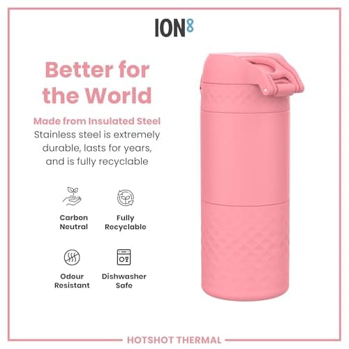 ION8 Insulated Travel Mug, Leak Proof, Triple Lock Secure, Spill-Free in Transit, Hygienic Cover, Easy-to-Clean, Perfect On-The-Go, Soft Base, Stainless Steel, Rose Pink — view 6