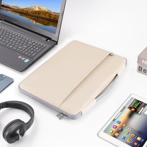 DOMISO 14 inch Laptop Case Sleeve Protective Cover Compatible with 15 inch MacBook Air M4 M3 M2,MacBook Pro,14-15 inch HP Dell ASUS Lenovo Chromebook,Waterproof Computer Cases Bag with Handle,Beige — view 3