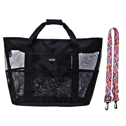 Satuun Travel Tote Bag Large, Waterproof Beach Tote with 8+1 Compartments, Durable Polyester Tote Bag with Removable Colored Strap, Lightweight Foldable for Travel, Beach & Outdoor