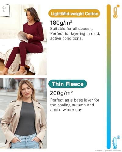 wirarpa Women's Thermal Underwear Set Cotton Base Layer Top & Bottoms L — view 4