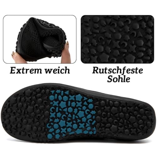 UROMGV Barefoot Shoes for Women Walking and Sports Shoes with Zero Drop Sole Running Shoes Casual Slippers Breathable Soft Fashionable Slippers, All black, 8 UK — view 4