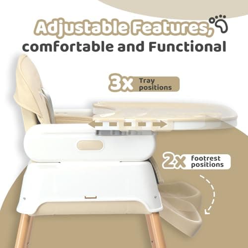 Bonnlo 4-in-1 Foldable Baby High Chair, Adjustable Height with Detachable Tray, 5-Point Safety Harness, Highchair for Toddlers 6 to 36 Months, Beige — view 4