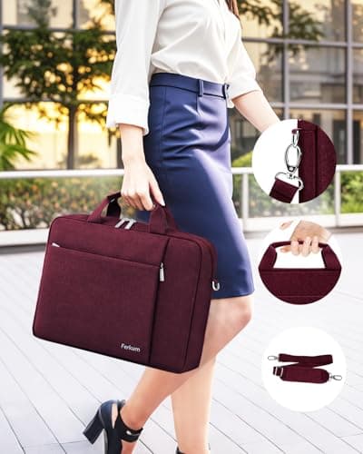 Ferkurn Laptop Bag Case for Women Men, Messenger Briefcase Computer Bag with Shoulder Compatible with Macbook Pro/Air, XPS Latitude, HP Pavilion, ASUS, Acer, Samsung, Red, 15 15.6 16 Inch — view 5