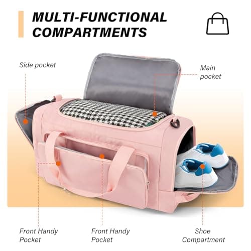 Sports Gym Bag Duffle Bag with Shoes Compartment for Womens Mens, CS COSDDI Weekend Travel Bag Overnight Bag with Wet Pocket, Luggage Bag Hospital Bag Holdall Bags with Shoulder Strap Backpack (Pink) — view 5