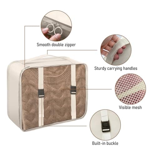 Packing Cubes for Suitcases, 10 pcs Travel Organiser Packing Bags for Clothes Shoes Toiletries Travel Luggage Organizers Storage Bags-Beige — view 3
