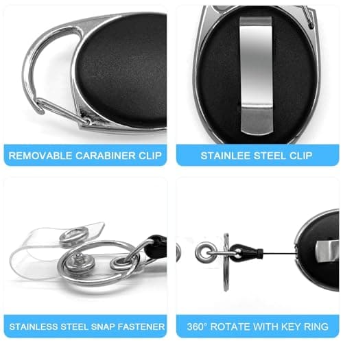 Teskyer 10 Pack Retractable Keychain, Retractable Lanyard, Badge Holder with Carabiner Belt Clip for ID Card and Keyring — view 4