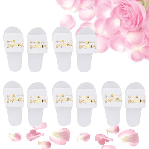 5 Pairs Disposable Spa Slippers, Open Toe Hotel Slipper Guest Slipper for Spa Party Guest Travel Home Hotel (Bridesmaid-2)