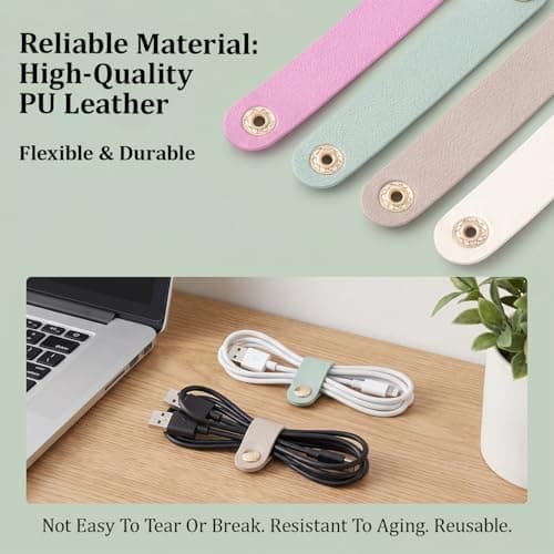 8 Pack PU Leather Cord Organizer, Reusable Cable Organizer Clips for Charging Cords, Earphones and USB Wires, Portable Cable Management Cord Keeper Cable Tidy for Home Office Travel — view 4