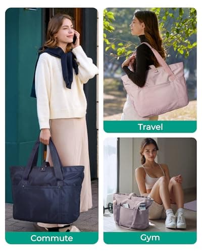 bagsmart Tote Bag for Women, Large Foldable Tote Bag, Handbags & Shoulder Bags with Zipper for Travel, Beach, Gym, Work, School-16.5''L x 6''W x 14''H — view 2