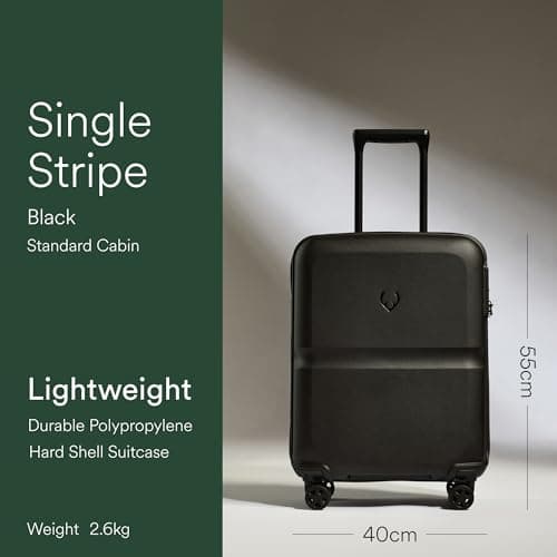 ANTLER Single Stripe Hard Shell Cabin Suitcase with Laundry Bag - 55x40x20cm 39L, Lightweight, 4 Spinner Wheels, TSA Lock, Black - Carry on Luggage Approved by easyJet, Ryanair and British Airways — view 2