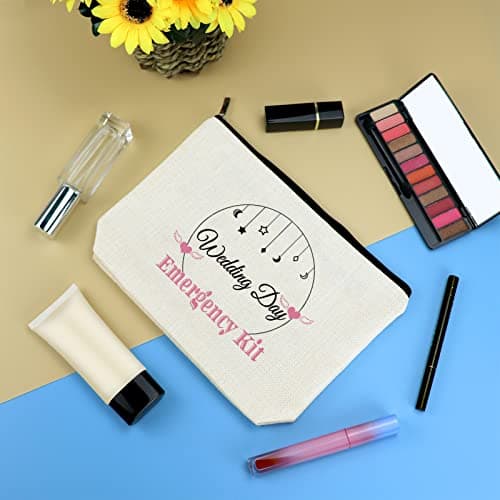 Wedding Day Emergency Kit for Bridal Bridesmaid Makeup Bag Bridal Shower Gift Travel Cosmetic Pouch Bride to Be Gift Maid of Honor Gifts Bachelorette Party Gifts for Best Friend Bestie Cosmetic Bag — view 3