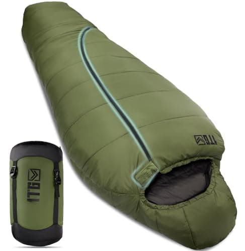 3–4 Season Sleeping Bag for Adults (Comfort 0°C-5°C) – Fits up to 185cm (6'1") Lightweight, Water-Resistant Mummy Sleeping Bag with Hood, Compact Compression Sack for Camping & Hiking