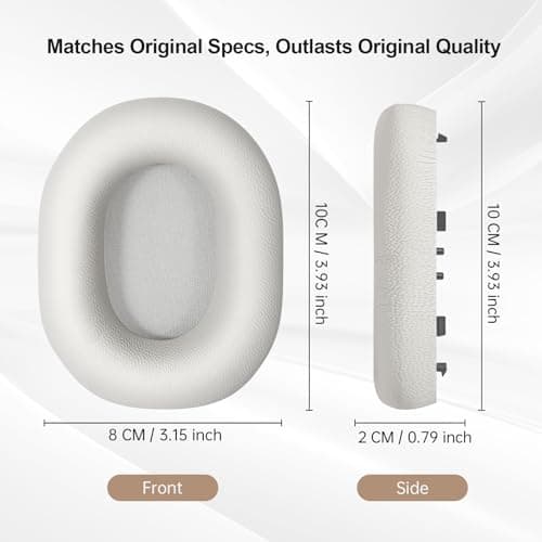Aurivor Genuine Leather Ear Pads Cushions for Sony XM5 Noise Canceling Headphones, Premium WH-1000XM5 Replacement Earpads Covers with Soft Lambskin Leather, Optimized Memory Foam (Lambskin-Silver) — view 5