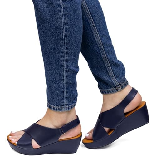 CIARA LONDON Ladies Slip On Mid Heel Wedge Casual Summer Sandals, Hook & Loop, Slingback, Open Toe, Navy UK 6 — view 2