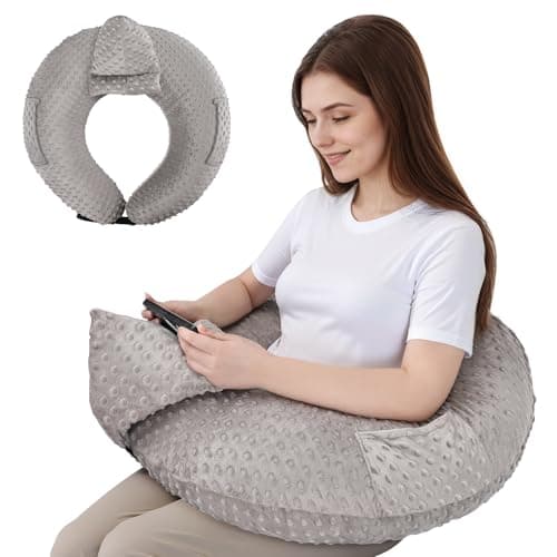 INFANZIA Reading Pillow for Gaming, Arm Rest Support Pillow, U-Shaped Lap Pillow with Side Pocket for Bed & Sofa, Compact Gaming Pillow with Tablet Support for Reading, Crocheting, Working
