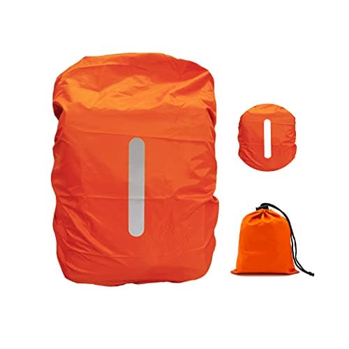 Waterproof Backpack Cover with Reflective, 15L-25L Rucksack Rain Cover with Storage bag, Rainproof Rucksack Cover for Hiking Camping Traveling Cycling (Orange, S)