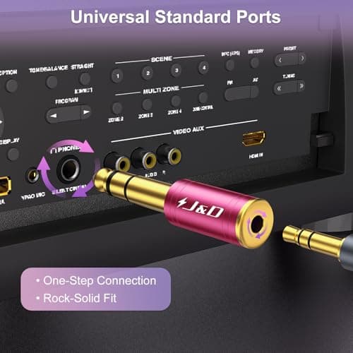J&D 5-Pack 1/4 to 1/8 Headphone Adapter, 6.35 mm to 3.5 mm Stereo TRS Male to Female, Gold-Plated 3.5mm Plug Jack Connector for Guitar, Amp, Keyboard, Bass, Red — view 5