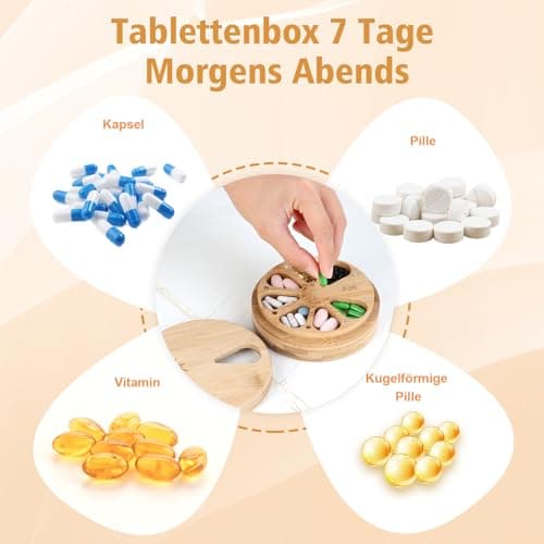 Weekly Medication Pill Organiser Box Pill Box Wooden Tablet Organiser 2 Times a Day Tablet Box Supplement Organiser AM PM Travel Pill Case Medicine Storage Box for Medication Vitamins Fish Oils — view 4