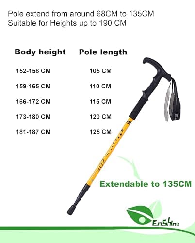 Hikehobby® 65CM to 135CM Antishock With Handle Trekking Walking Hiking Stick Pole (black) (Yellow) — view 2