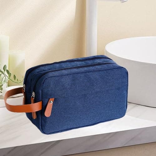 Toilet Luggage - Waterproof Shaving Kit, Portable Cosmetic Organizer, Department Space, Storage, Easy Carrying Handle | Compact Bathroom Accessories For Brush Tools Grooming Holiday Travel, Navy Blue — view 3